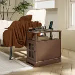 Narrow Side Table End Table with Charging Station, USB Ports, Modern End Table with Storage for Living Room, Brown - Image 2