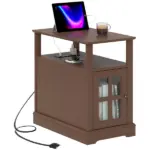 Narrow Side Table End Table with Charging Station, USB Ports, Modern End Table with Storage for Living Room, Brown - Image 11