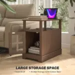 Narrow Side Table End Table with Charging Station, USB Ports, Modern End Table with Storage for Living Room, Brown - Image 5
