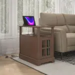 Narrow Side Table End Table with Charging Station, USB Ports, Modern End Table with Storage for Living Room, Brown - Image 7