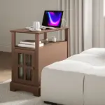 Narrow Side Table End Table with Charging Station, USB Ports, Modern End Table with Storage for Living Room, Brown - Image 9