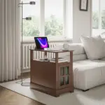 Narrow Side Table End Table with Charging Station, USB Ports, Modern End Table with Storage for Living Room, Brown - Image 10