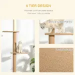 Natural Floor-to-Ceiling Cat Tree, Sisal-Covered Scratching Posts, Light Brown - Image 6