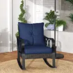 Nautical Rocking Chair, Outdoor Wicker Rattan, Blue Cushions, Porch Relaxation - Image 2