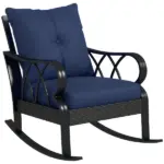 Nautical Rocking Chair, Outdoor Wicker Rattan, Blue Cushions, Porch Relaxation - Image 11