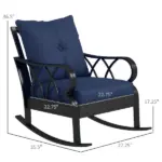 Nautical Rocking Chair, Outdoor Wicker Rattan, Blue Cushions, Porch Relaxation - Image 3