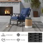 Nautical Rocking Chair, Outdoor Wicker Rattan, Blue Cushions, Porch Relaxation - Image 4