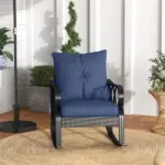 Nautical Rocking Chair, Outdoor Wicker Rattan, Blue Cushions, Porch Relaxation - Image 7