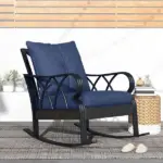 Nautical Rocking Chair, Outdoor Wicker Rattan, Blue Cushions, Porch Relaxation - Image 8