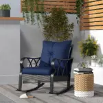Nautical Rocking Chair, Outdoor Wicker Rattan, Blue Cushions, Porch Relaxation - Image 10