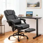 Office Chair with Massage, Pet-Friendly Faux Leather Reclining Desk Chair with Lumbar Support, Footrest, Black - Image 2