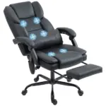 Office Chair with Massage, Pet-Friendly Faux Leather Reclining Desk Chair with Lumbar Support, Footrest, Black - Image 11