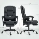 Office Chair with Massage, Pet-Friendly Faux Leather Reclining Desk Chair with Lumbar Support, Footrest, Black - Image 3