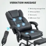Office Chair with Massage, Pet-Friendly Faux Leather Reclining Desk Chair with Lumbar Support, Footrest, Black - Image 4