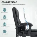 Office Chair with Massage, Pet-Friendly Faux Leather Reclining Desk Chair with Lumbar Support, Footrest, Black - Image 5