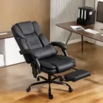 Office Chair with Massage, Pet-Friendly Faux Leather Reclining Desk Chair with Lumbar Support, Footrest, Black - Image 10