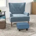 HOMCOM Ottoman Foot Rest Small Foot Stool Linen Fabric Cube for Living Room Blue - Image 2