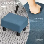 HOMCOM Ottoman Foot Rest Small Foot Stool Linen Fabric Cube for Living Room Blue - Image 4