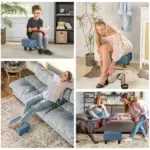 HOMCOM Ottoman Foot Rest Small Foot Stool Linen Fabric Cube for Living Room Blue - Image 6