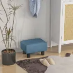 HOMCOM Ottoman Foot Rest Small Foot Stool Linen Fabric Cube for Living Room Blue - Image 7