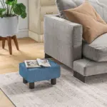 HOMCOM Ottoman Foot Rest Small Foot Stool Linen Fabric Cube for Living Room Blue - Image 10