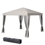 Outsunny Outdoor 10 x 10 Canopy Pop-Up Tent with Sidewalls Instant Setup 4 Mesh Walls for Party Events Beige - Image 11