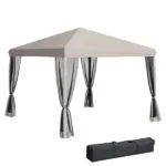 Outsunny Outdoor 10 x 10 Canopy Pop-Up Tent with Sidewalls Instant Setup 4 Mesh Walls for Party Events Beige