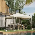 Outsunny Outdoor 10 x 10 Canopy Pop-Up Tent with Sidewalls Instant Setup 4 Mesh Walls for Party Events Beige - Image 10
