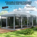 Outsunny Outdoor 10' x 20' Patio Gazebo Outdoor Pop-Up Canopy with Sidewalls, 6 Mesh Walls for Party, Events, Backyard, Lawn, Gray - Image 5
