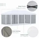 Outsunny Outdoor 10x20 Event Tent, Pop-Up Canopy with Sidewalls, Instant Sun Shelter, 6 Mesh Walls for Party, Events, Backyard, wedding - Image 4