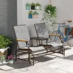 Outdoor 2-Person Glider Bench, Outside Swing Glider Chair Loveseat with Breathable Mesh, Table, Steel Frame - Image 2
