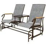 Outdoor 2-Person Glider Bench, Outside Swing Glider Chair Loveseat with Breathable Mesh, Table, Steel Frame - Image 11