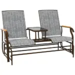 Outdoor 2-Person Glider Bench, Outside Swing Glider Chair Loveseat with Breathable Mesh, Table, Steel Frame