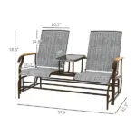 Outdoor 2-Person Glider Bench, Outside Swing Glider Chair Loveseat with Breathable Mesh, Table, Steel Frame - Image 3