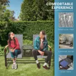 Outdoor 2-Person Glider Bench, Outside Swing Glider Chair Loveseat with Breathable Mesh, Table, Steel Frame - Image 4