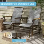 Outdoor 2-Person Glider Bench, Outside Swing Glider Chair Loveseat with Breathable Mesh, Table, Steel Frame - Image 6