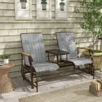 Outdoor 2-Person Glider Bench, Outside Swing Glider Chair Loveseat with Breathable Mesh, Table, Steel Frame - Image 10