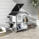 Outdoor 2-Story Cat House Feral Shelter Kitten Condo with Escape Door Asphalt Roof 4 Platforms White - Image 2