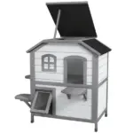 Outdoor 2-Story Cat House Feral Shelter Kitten Condo with Escape Door Asphalt Roof 4 Platforms White - Image 11
