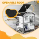 Outdoor 2-Story Cat House Feral Shelter Kitten Condo with Escape Door Asphalt Roof 4 Platforms White - Image 4