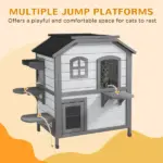 Outdoor 2-Story Cat House Feral Shelter Kitten Condo with Escape Door Asphalt Roof 4 Platforms White - Image 7