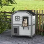 Outdoor 2-Story Cat House Feral Shelter Kitten Condo with Escape Door Asphalt Roof 4 Platforms White - Image 10