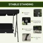 Outsunny Outdoor 3-Seat Patio Swing Chair with Cushion and Adjustable Canopy, Black for Garden - Image 5