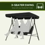 Outsunny Outdoor 3-Seat Patio Swing Chair with Cushion and Adjustable Canopy, Black for Garden - Image 6