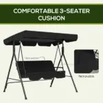 Outsunny Outdoor 3-Seat Patio Swing Chair with Cushion and Adjustable Canopy, Black for Garden - Image 7