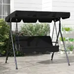 Outsunny Outdoor 3-Seat Patio Swing Chair with Cushion and Adjustable Canopy, Black for Garden - Image 8