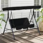 Outsunny Outdoor 3-Seat Patio Swing Chair with Cushion and Adjustable Canopy, Black for Garden - Image 10