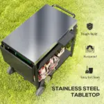 Outsunny Outdoor Bar Cart Grill Table with Stainless Steel Tabletop, Wheeled Outdoor Serving Cart Prep Table with Storage, Hooks - Image 4