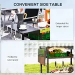 Outsunny Outdoor Bar Cart Grill Table with Stainless Steel Tabletop, Wheeled Outdoor Serving Cart Prep Table with Storage, Hooks - Image 5