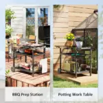 Outsunny Outdoor Bar Cart Grill Table with Stainless Steel Tabletop, Wheeled Outdoor Serving Cart Prep Table with Storage, Hooks - Image 9